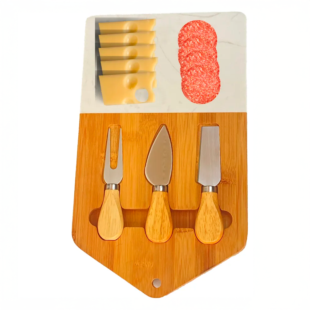 TABLA DE QUESO GEOMÉTRICA CON 3 UTENSILIOS DE CORTE