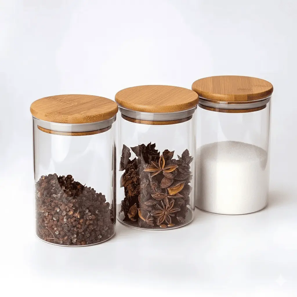 Contenedor x 5 plastico con tapa en bambu