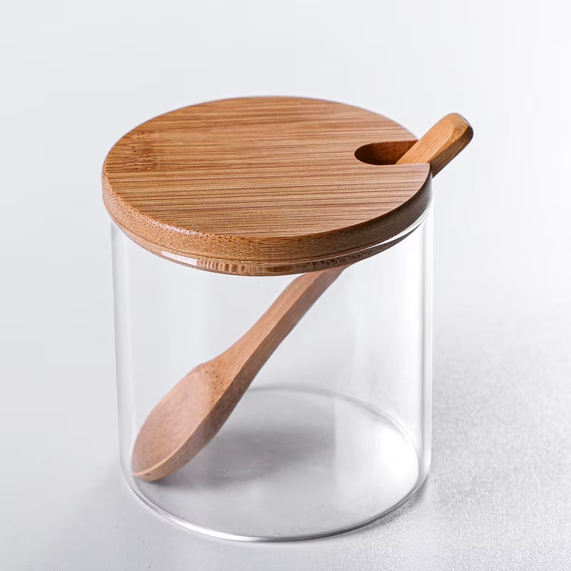 Contenedor plastico con tapa en bambu y cuchara