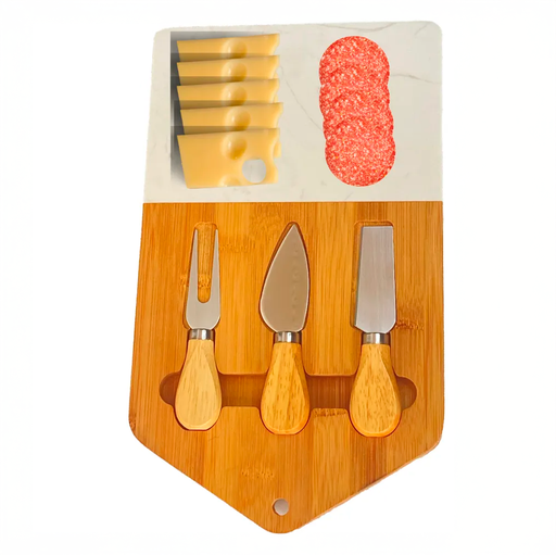 [3032-01] TABLA DE QUESO GEOMÉTRICA CON 3 UTENSILIOS DE CORTE