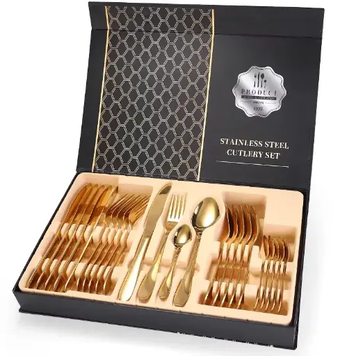 [2869-02] JUEGO DE CUBIERTOS 24 PIEZAS CON ESTUCHE DORADO