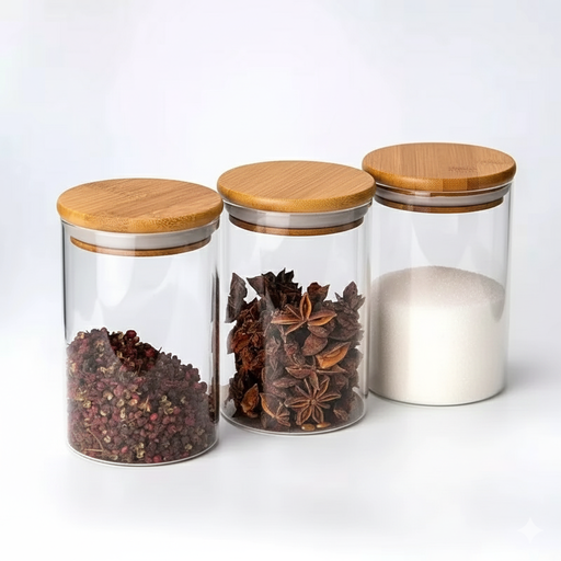 [3115] Contenedor x 3 plastico con tapa en bambu